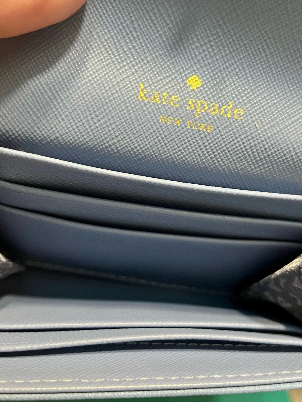 kate spade Light Blue Saffiano Leather Card Wallet with Gold Logo